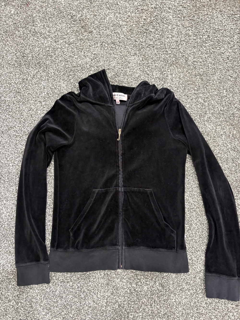 Vintage Juicy Couture Black Velour Hoodie with Branded Neck Tag